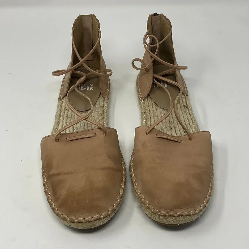 Eileen Fisher espadrille leather flats 8 women nude peach